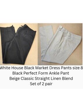 🔥🚨 WHBM Dress Pants Size 8 Bundle Black Ankle & Beige Linen Blend Work Capsule
